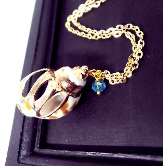 Golden shell beaded crystal necklace handmade - Picture 1 of 6